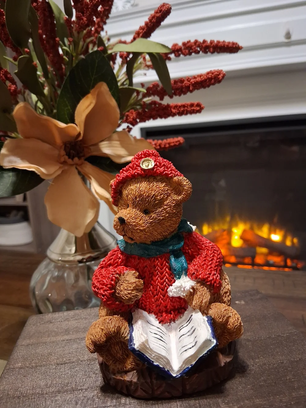 Festive Red Sweater Bear Holiday Figurine